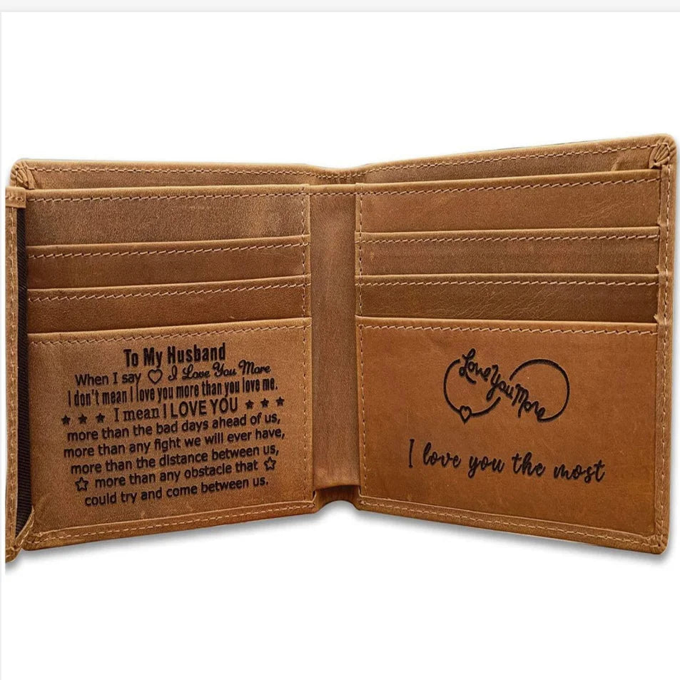VE3033 Men's Leather Wallet Engraved, Birthday Anniversary Gift