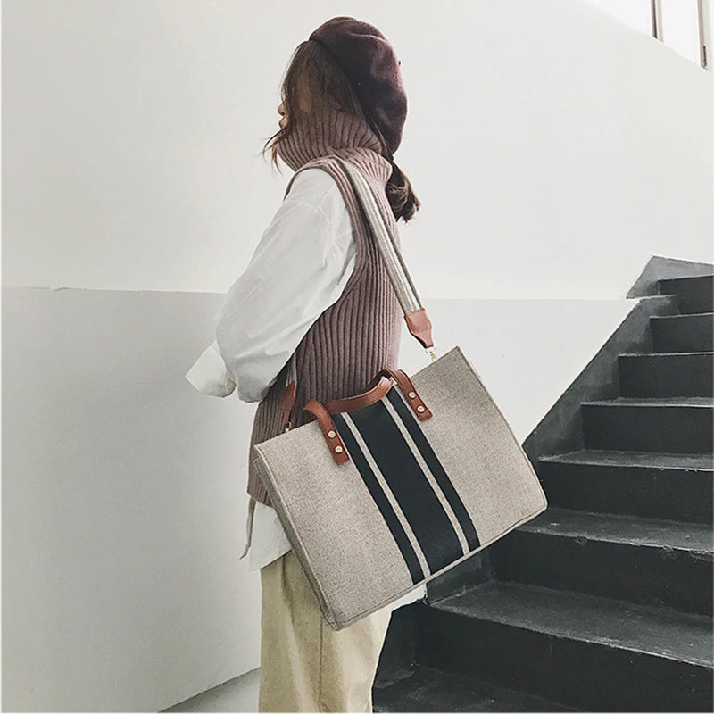 Women Canvas Bags Famous Brands Casual Female Shoulder Tote Handbag
