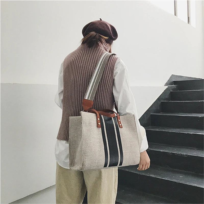 Women Canvas Bags Famous Brands Casual Female Shoulder Tote Handbag