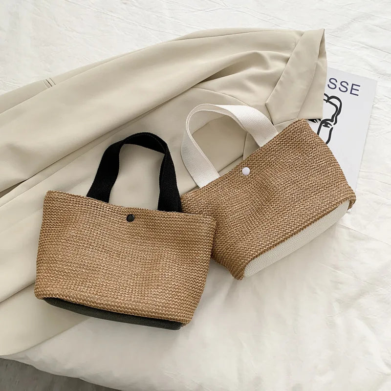 Vacation Woven Bag Retro Handbag Seaside Beach Straw Woven Bag