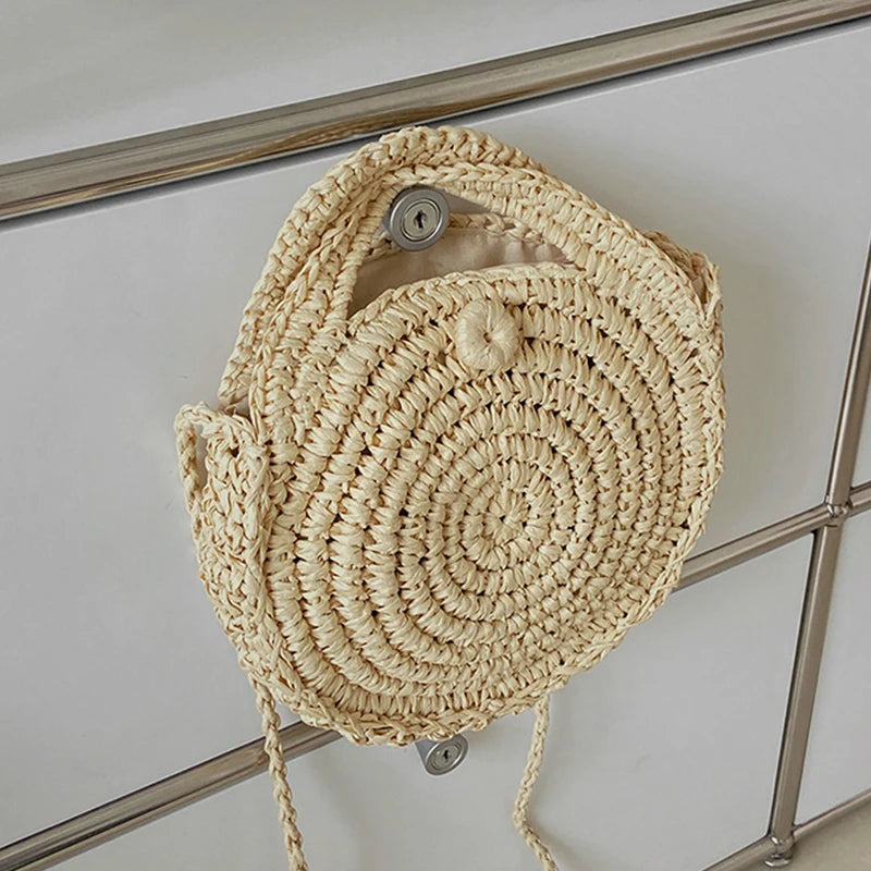 Vacation Straw Round Bags For Women Summer Crossbody Bag Rattan Beach Bags