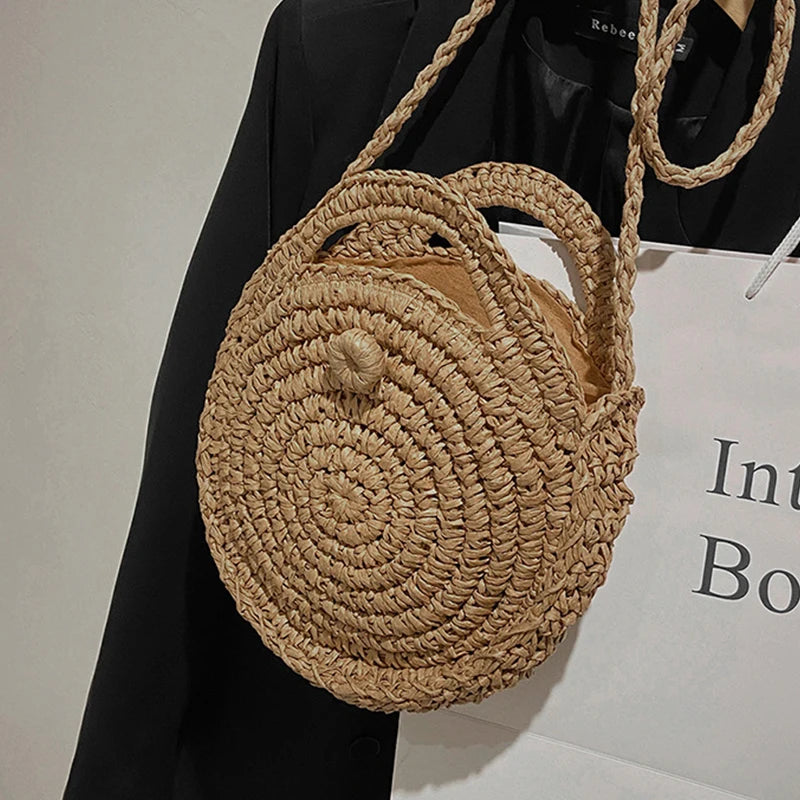 Vacation Straw Round Bags For Women Summer Crossbody Bag Rattan Beach Bags