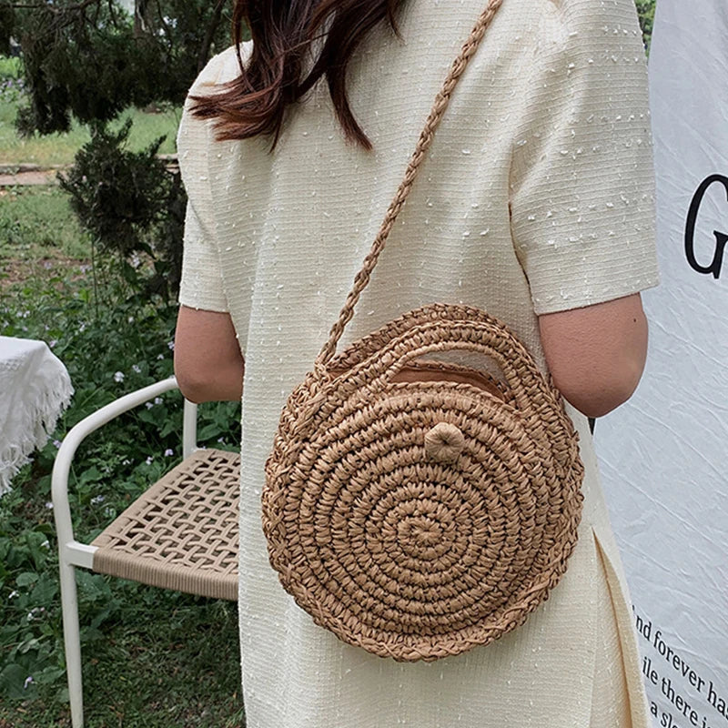 Vacation Straw Round Bags For Women Summer Crossbody Bag Rattan Beach Bags