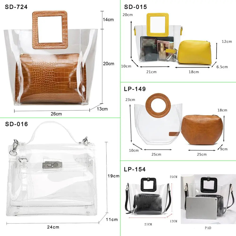Valenkuci Transparent Tote Bags for Women High Hand Clear Bag Bolsa