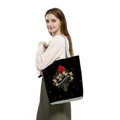 Rose Print Handbags Casual Women Ladies Big Shopping Bags Beach Tote