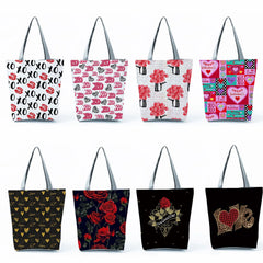 Rose Print Handbags Casual Women Ladies Big Shopping Bags Beach Tote