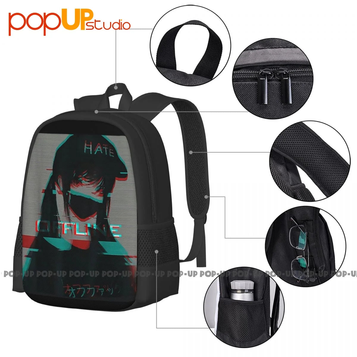 Vaporwave Anime Backpack Large Capacity with Shoe Bag