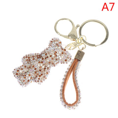 Strass Rhinestone Bear Keychain Leather Strap Car Bag Pendant Llaveros Para
