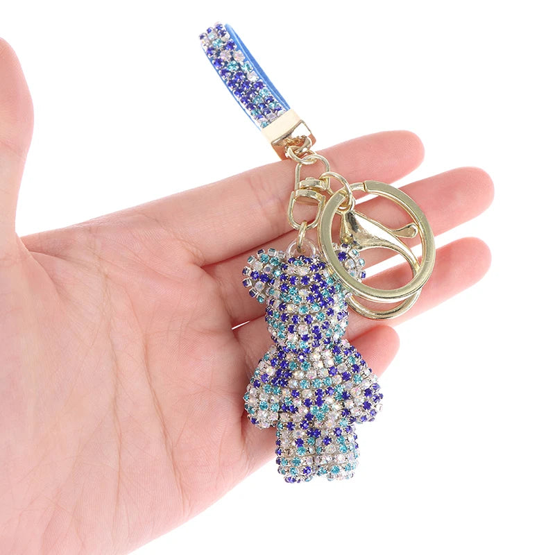 Strass Rhinestone Bear Keychain Leather Strap Car Bag Pendant Llaveros Para
