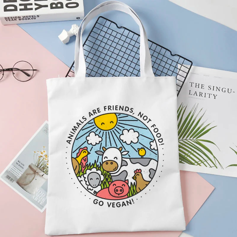 Vegan Female Shoulder Canvas Tote Shopping Bag Art Large Capacity