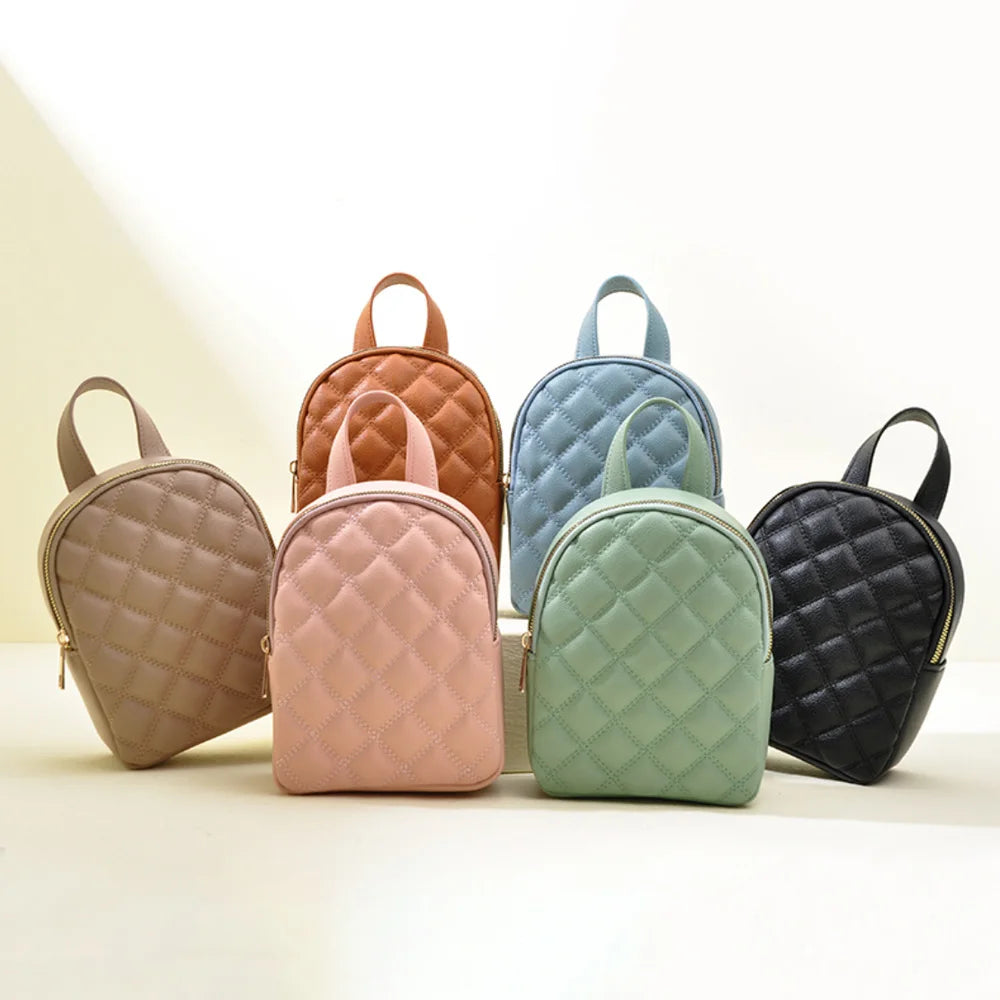 Vegan Leather Plaid Small Backpack Women Convertible Tote Daypack