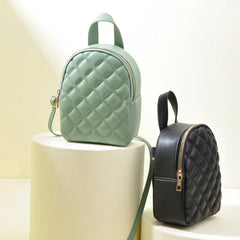 Vegan Leather Plaid Small Backpack Women Convertible Tote Daypack