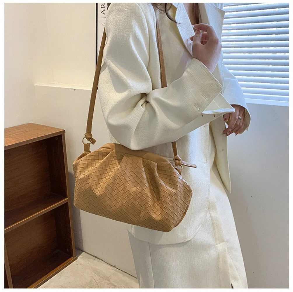 Vegan Leather Woven Crossbody Bags Women Casual Shoulder Handbags