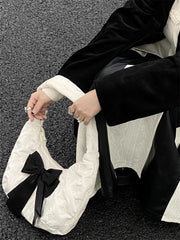 Velvet Bowknot Half Moon Shoulder Bag for Women