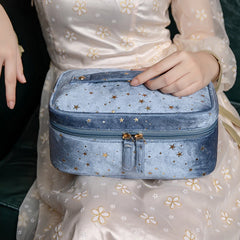 Velvet Cosmetic Bag Large Capacity Star Print Makeup Girls Travel Wash