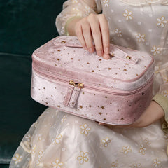 Velvet Cosmetic Bag Large Capacity Star Print Makeup Girls Travel Wash