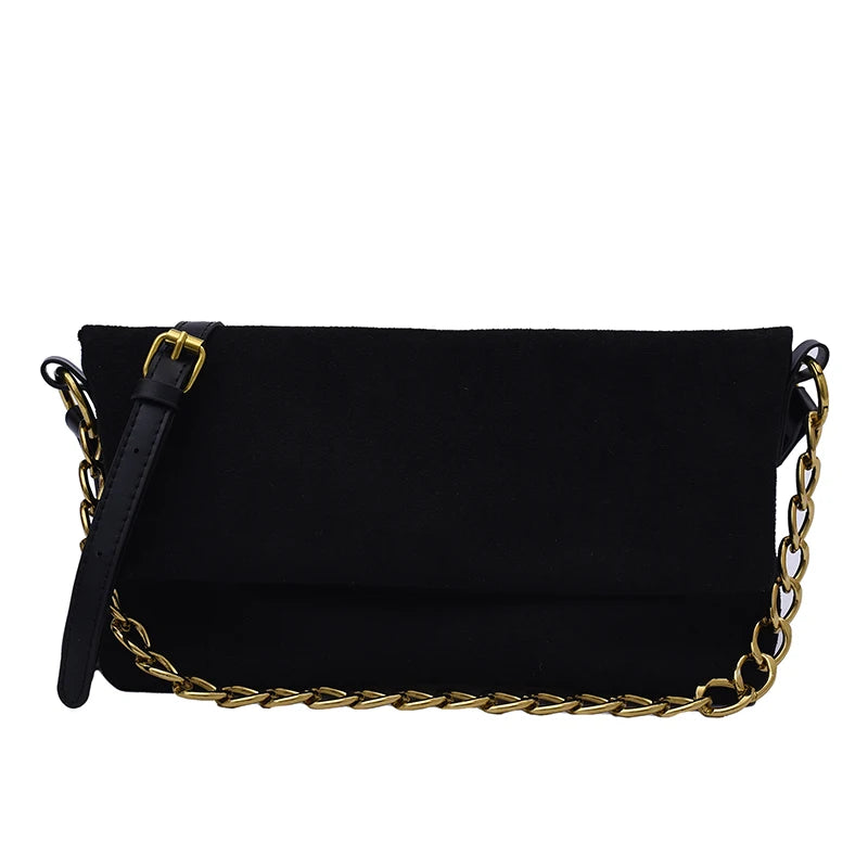Velvet Handbags Metal Chain Women Shoulder Bag Soft Clutch Solid Shoulder Bags