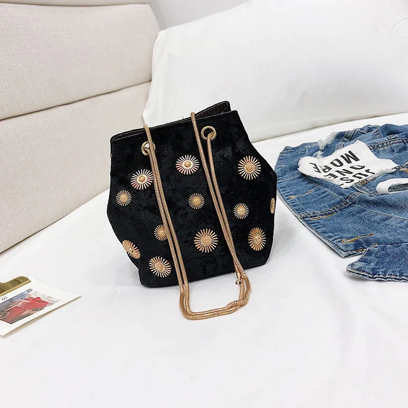 Velvet Handbag for Women Girls Shopper Purses Small flower decor