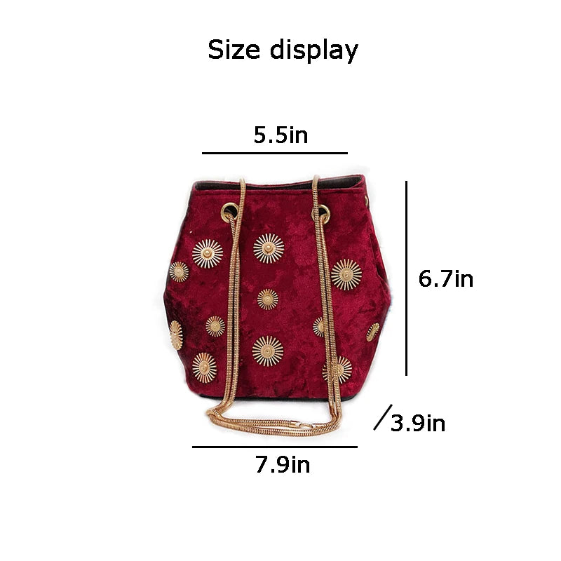 Velvet Handbag for Women Girls Shopper Purses Small flower decor