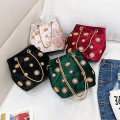 Velvet Handbag for Women Girls Shopper Purses Small flower decor
