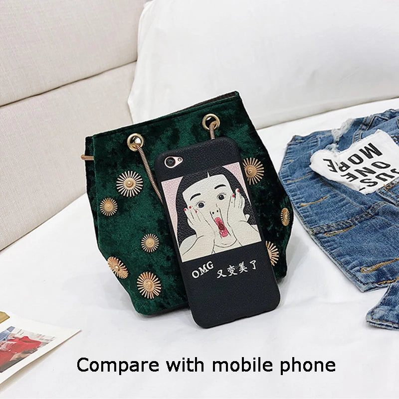 Velvet Handbag for Women Girls Shopper Purses Small flower decor