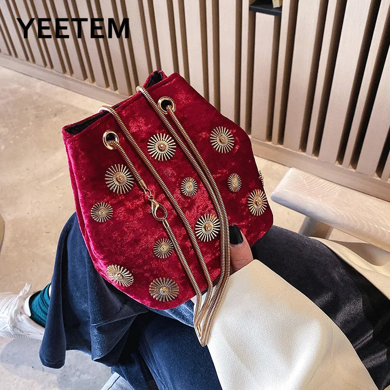 Velvet Messenger Bag Chain Small Crossbody Bags For Women Golden