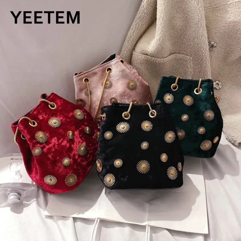 Velvet Messenger Bag Chain Small Crossbody Bags For Women Golden
