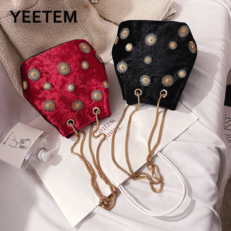 Velvet Messenger Bag Chain Small Crossbody Bags For Women Golden