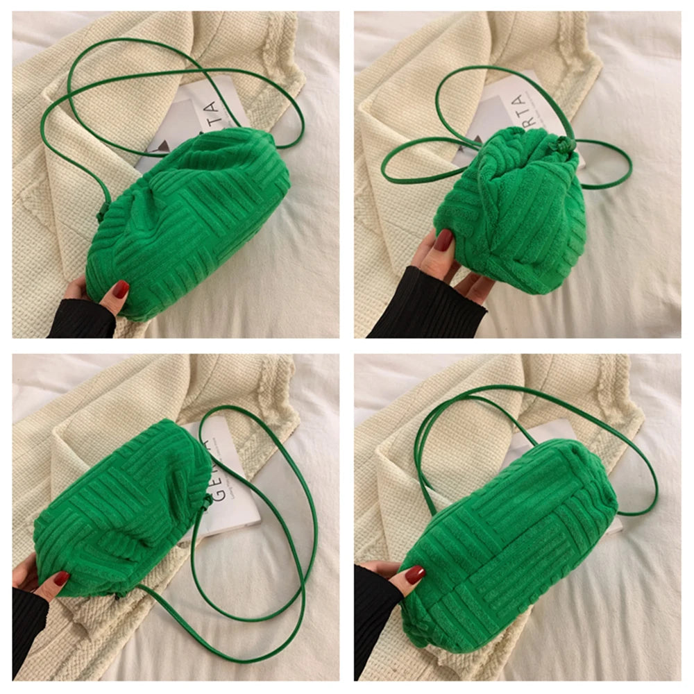 Velvet Stripe Cloud Bag for Women Handbag Shoulder Crossbody Purse