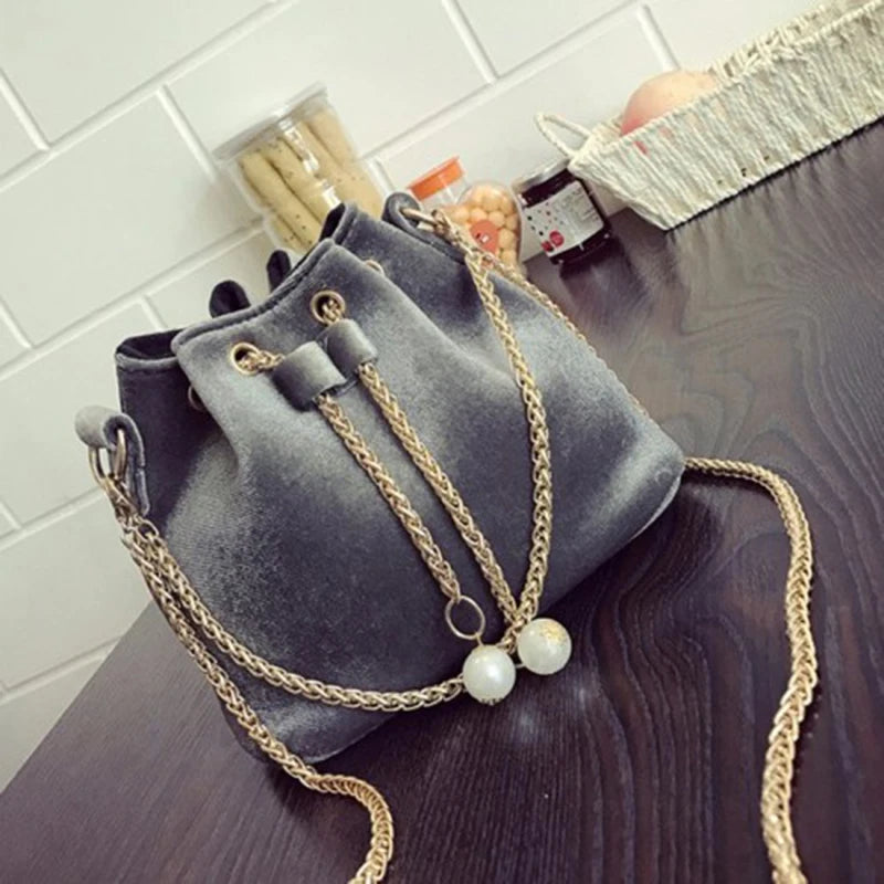 Velvet Mini Bucket Bag Chain Small Shoulder Bag
