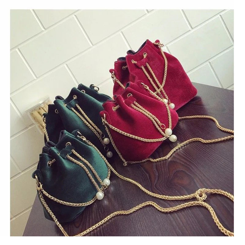 Velvet Mini Bucket Bag Chain Small Shoulder Bag