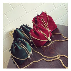 Velvet Mini Bucket Bag Chain Small Shoulder Bag