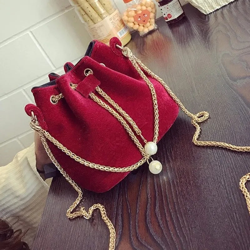 Velvet Mini Bucket Bag Chain Small Shoulder Bag
