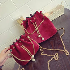 Velvet Mini Bucket Bag Chain Small Shoulder Bag