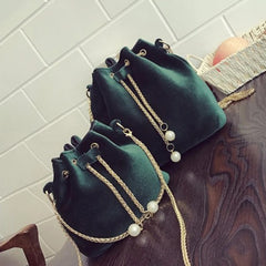 Velvet Mini Bucket Bag Chain Small Shoulder Bag