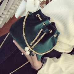 Velvet Mini Bucket Bag Chain Small Shoulder Bag