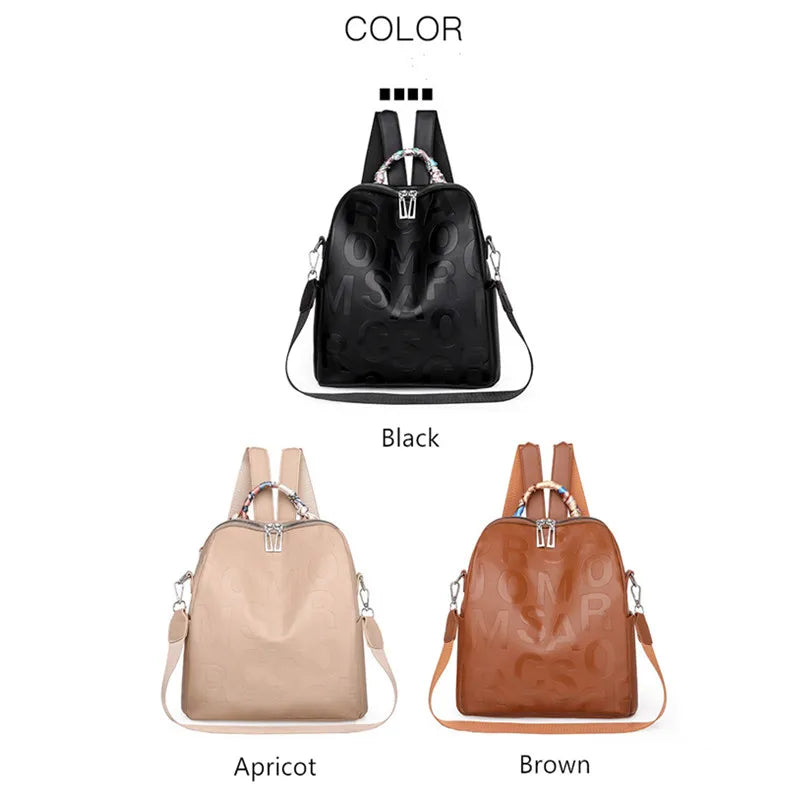 Backpacks Pu Leather Purpose Travel Women Shoulder Bag Letter Ribbon Daypack