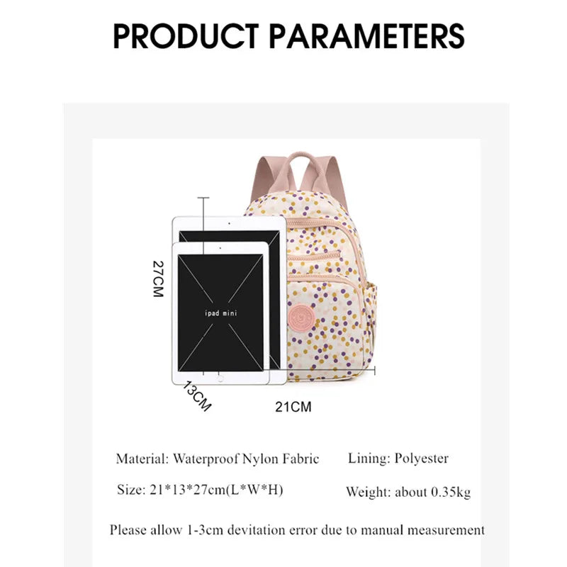 Flower Printing Mini Backpack Waterproof Nylon Women Shoulder Bag