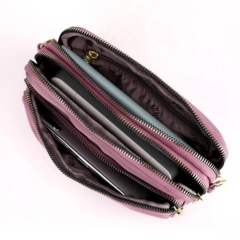 Zipper Shoulder Bag Women Nylon Strap Crossbody Soft Phone Purse & Handbag