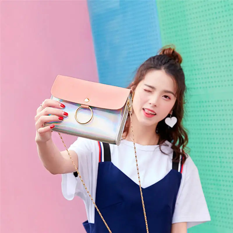 Laser Crossbody Bag Chain Bag Autumn Ring Circle Casual Single Shoulder Bags