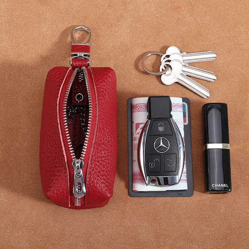 Unisex Cowhide Pouches Key Ring Chains Cow Leather Small Item