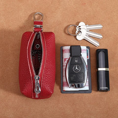 Unisex Cowhide Pouches Key Ring Chains Cow Leather Small Item