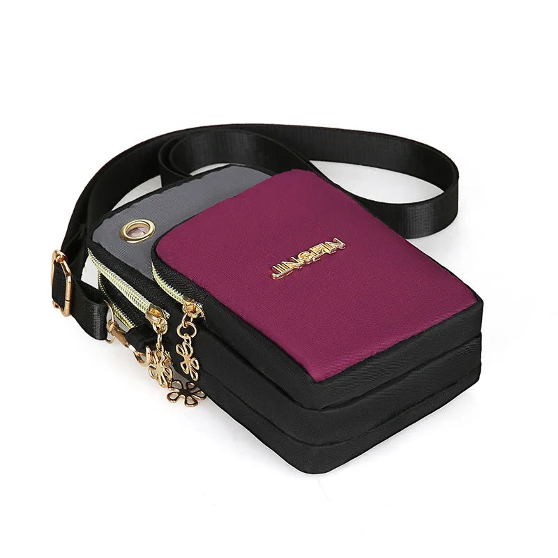 Nylon Crossbody Phone Purse Waterproof Shoulder Bag Multi-Zipper Handbag Clutch