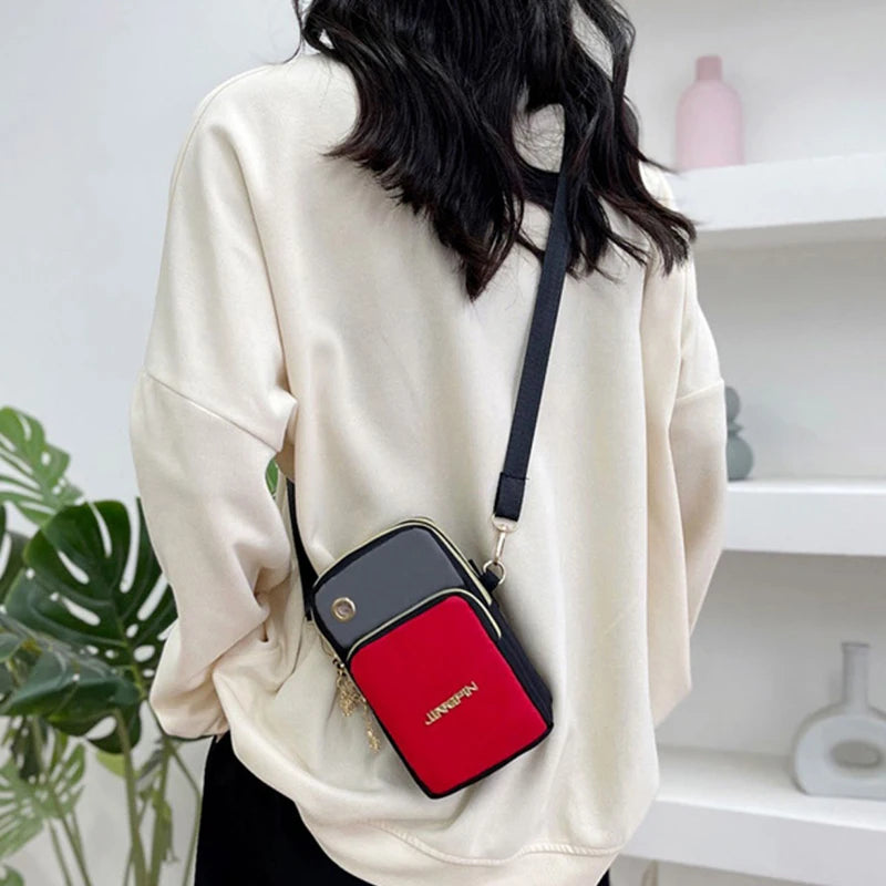 Nylon Crossbody Phone Purse Waterproof Shoulder Bag Multi-Zipper Handbag Clutch
