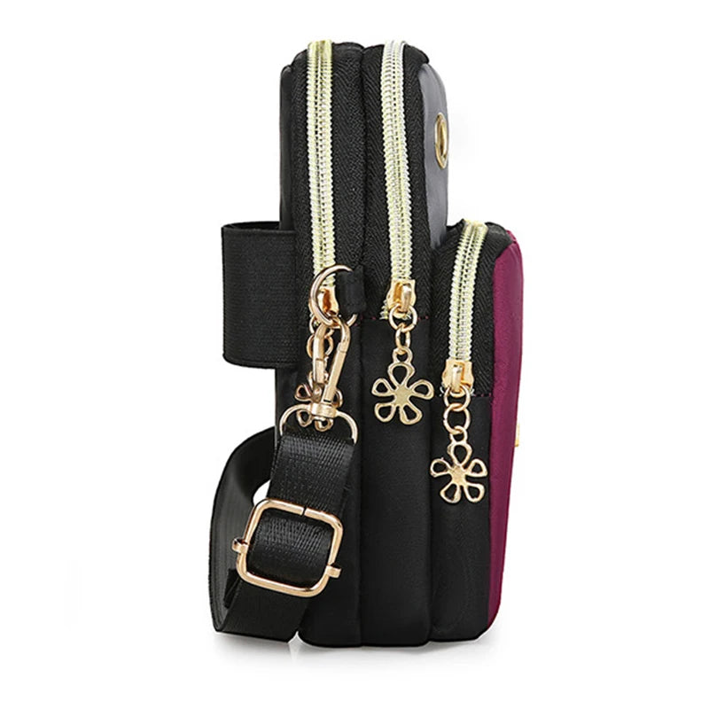 Nylon Crossbody Phone Purse Waterproof Shoulder Bag Multi-Zipper Handbag Clutch