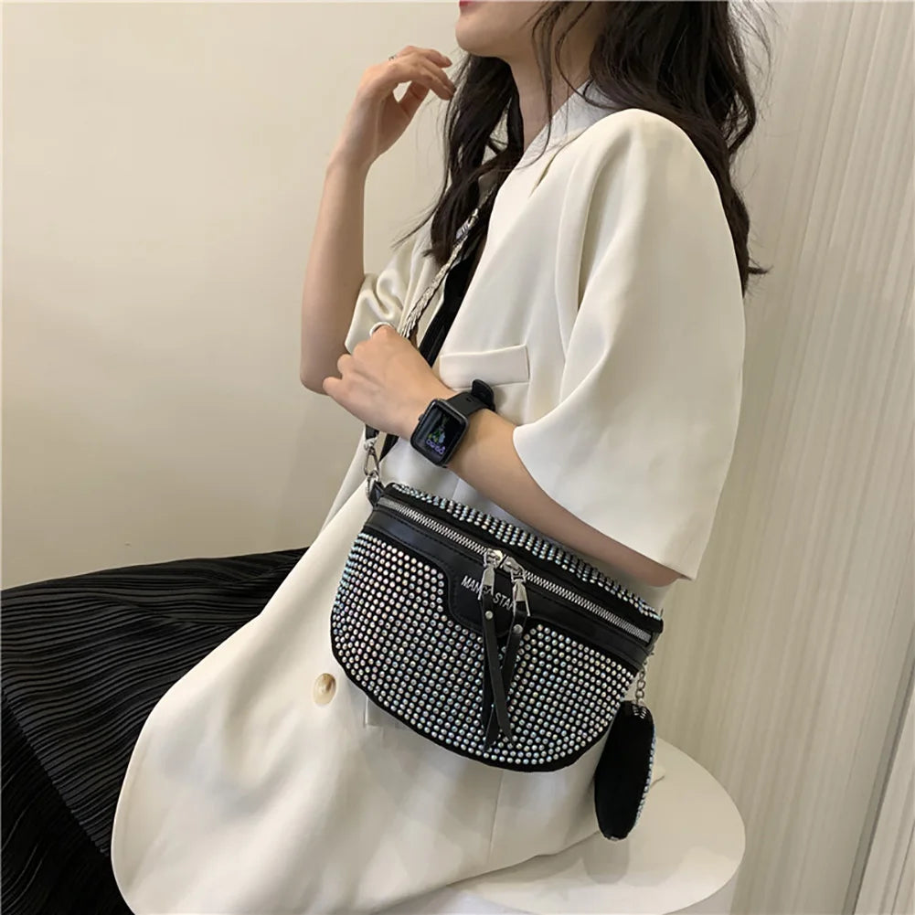 Vertical Square Rhinestones Evening Clutch Party Wedding Chain Purse Handbag