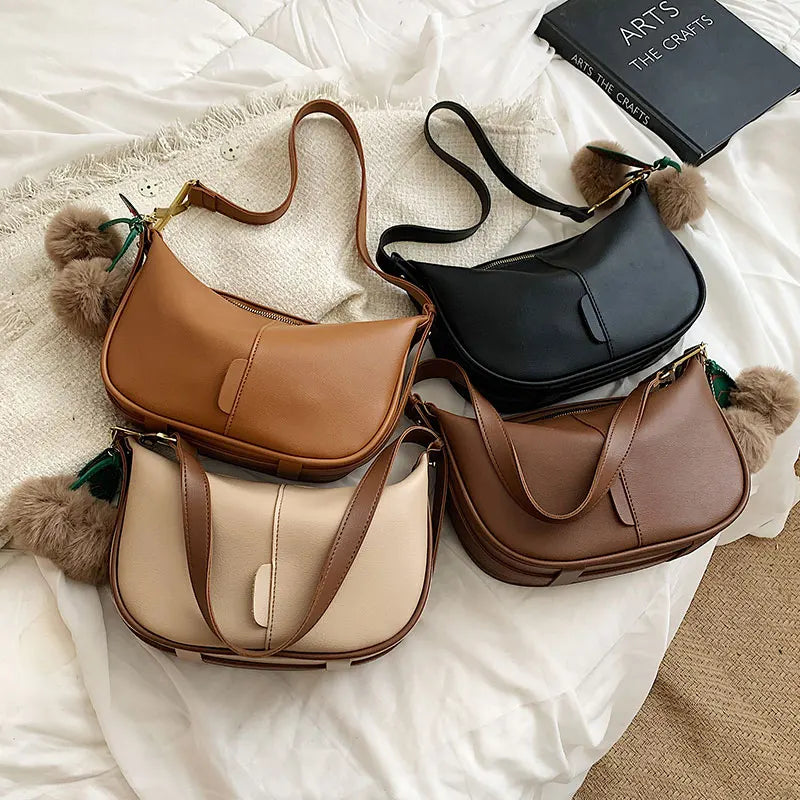 2021Winter Ladies Handbag One Shoulder Underarm Bag Hair Ball Pendant