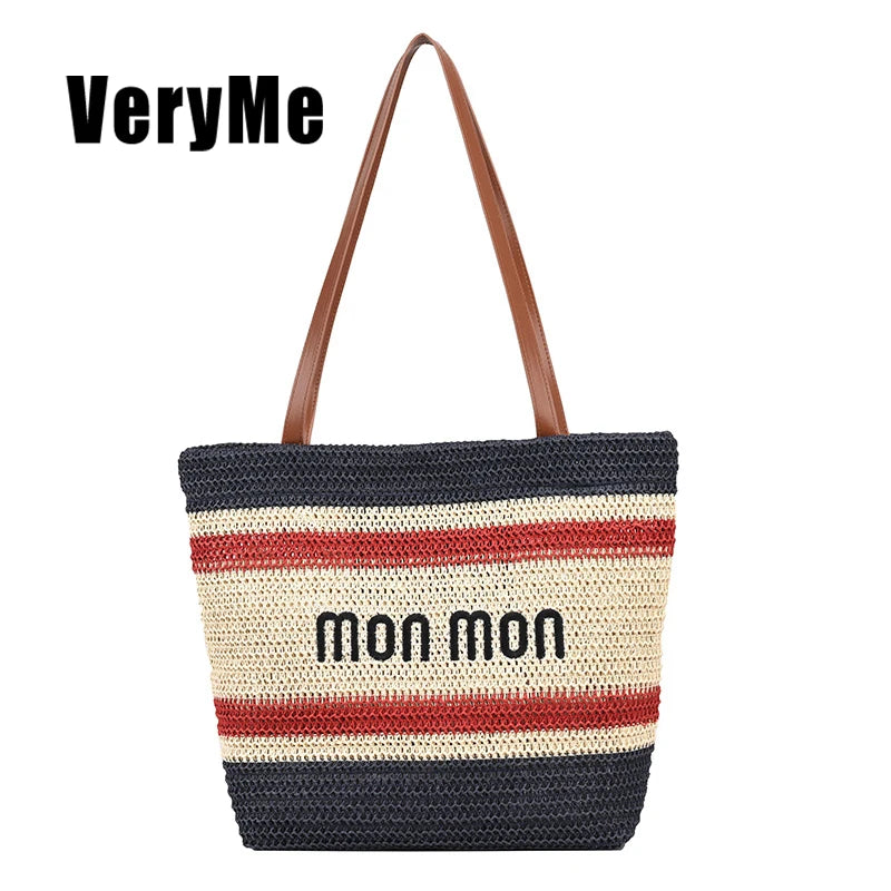 Large Capacity Shoulder Bag Weave Handbag Straw Tote for Women