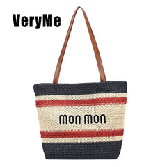 Large Capacity Shoulder Bag Weave Handbag Straw Tote for Women