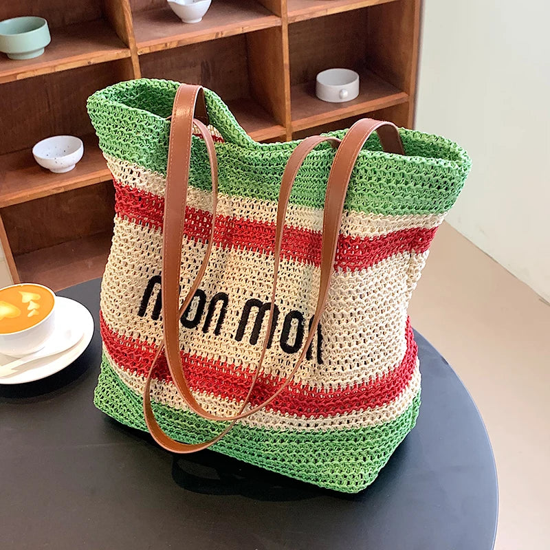 Large Capacity Shoulder Bag Weave Handbag Straw Tote for Women